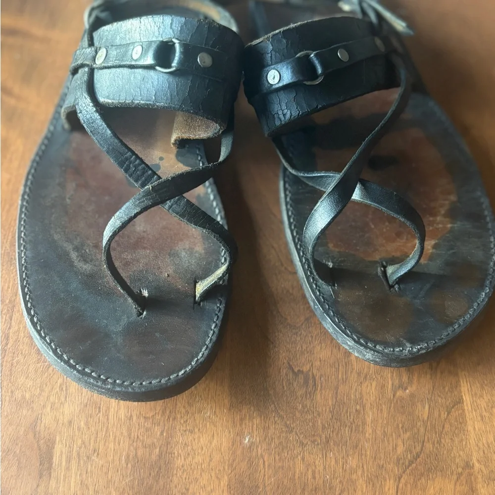 Handmade Black Leather Sandals with Stud Accents